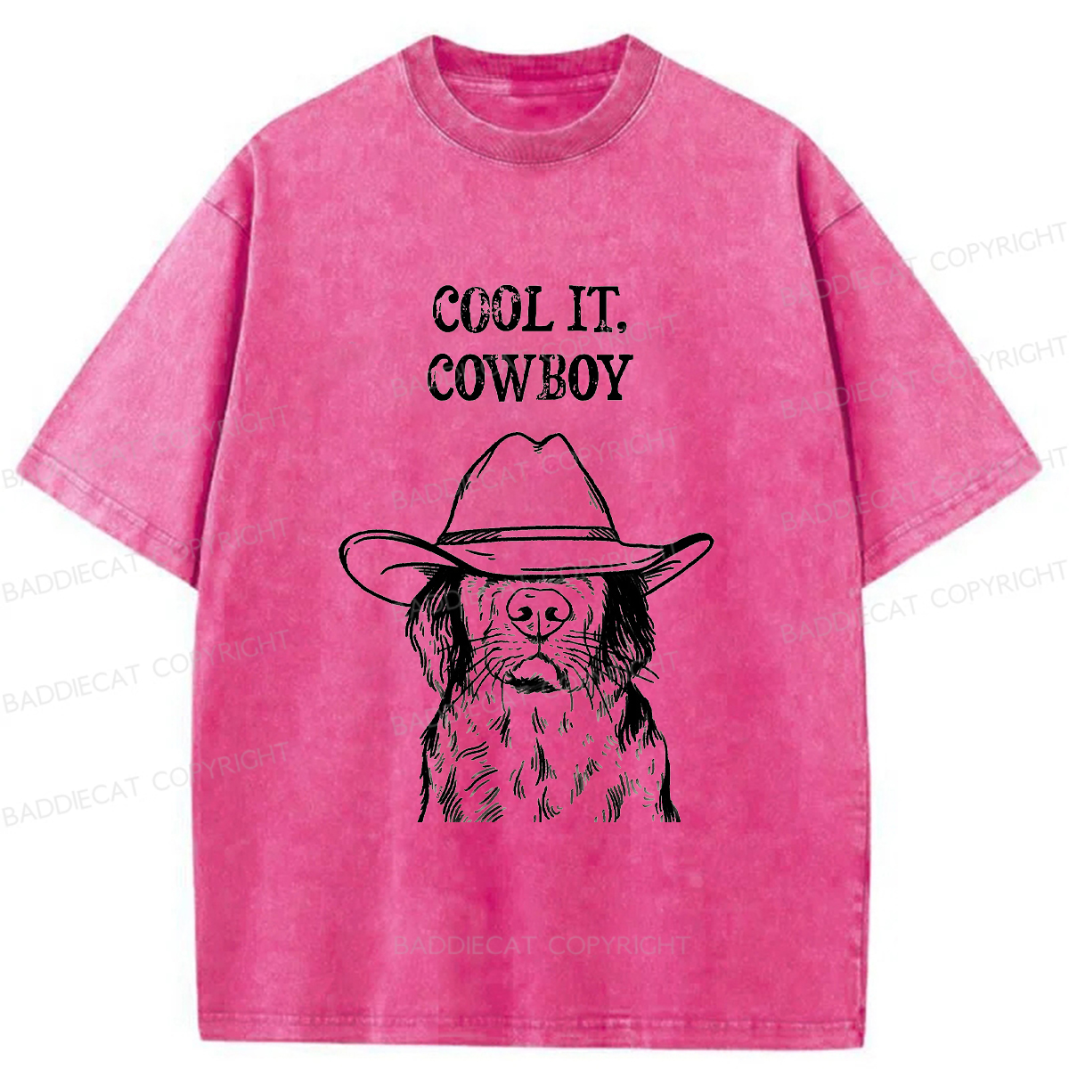 Baddiecat Cool Cowboy Dog Washed T-shirt