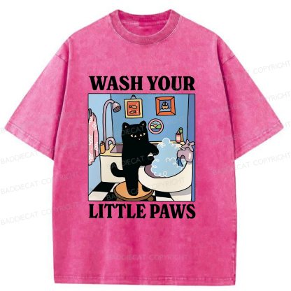 Baddiecat Cleaning Black Cat Washed T-shirt