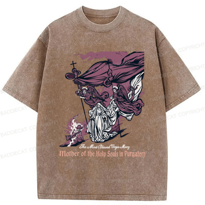 Baddiecat Blessed Mother Of The Souls In Purgatory Washed T-shirt
