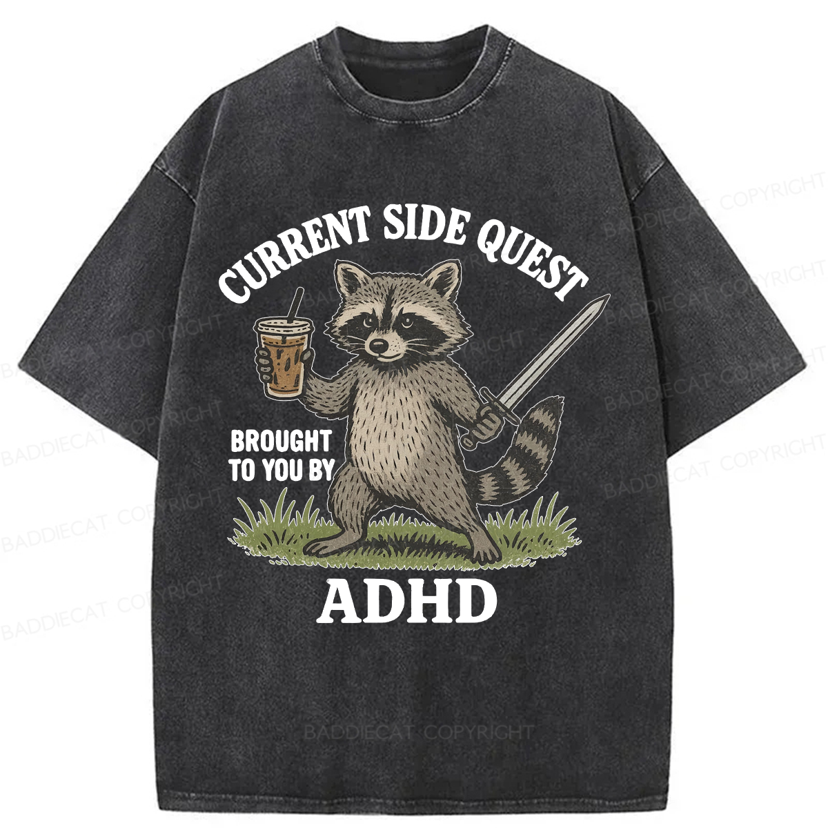Baddiecat ADHD Raccoon Washed T-shirt
