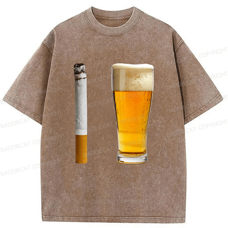 Baddiecat Beer and Cigarette Funny Washed T-shirt