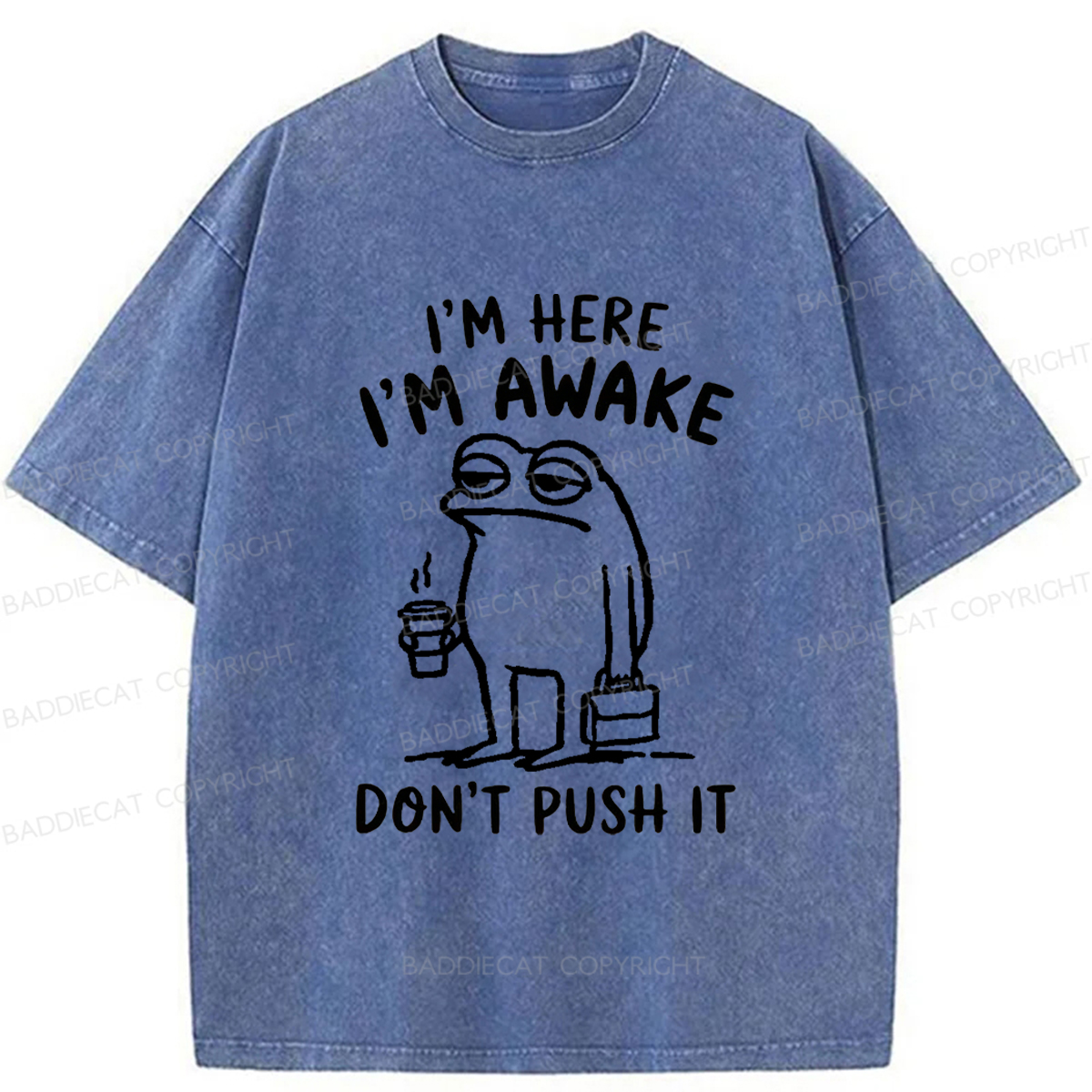 Baddiecat Sleep-deprived Frog Washed T-shirt