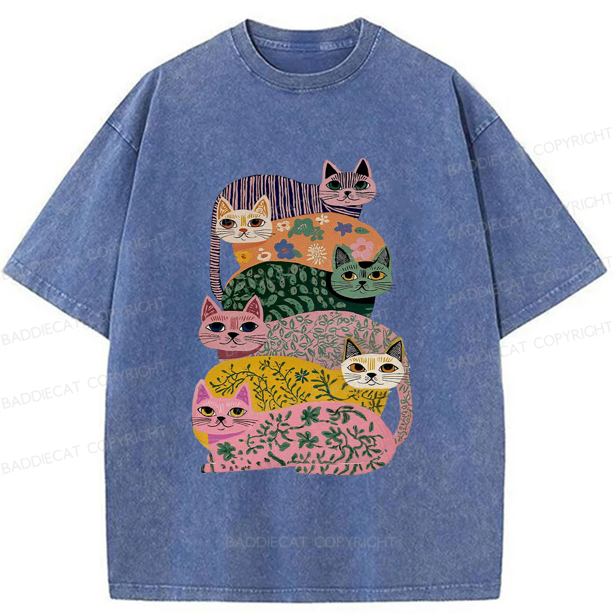 Baddiecat Patterned Cat Washed T-shirt
