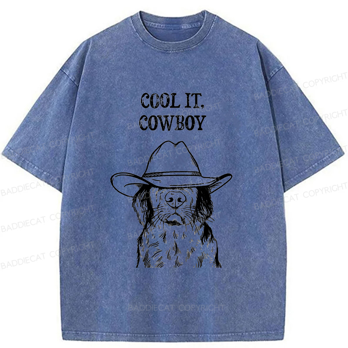 Baddiecat Cool Cowboy Dog Washed T-shirt