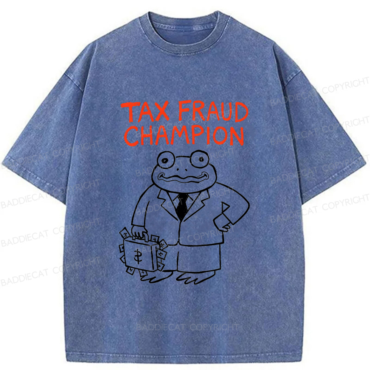 Baddiecat Tax Fraud Frog Washed T-shirt