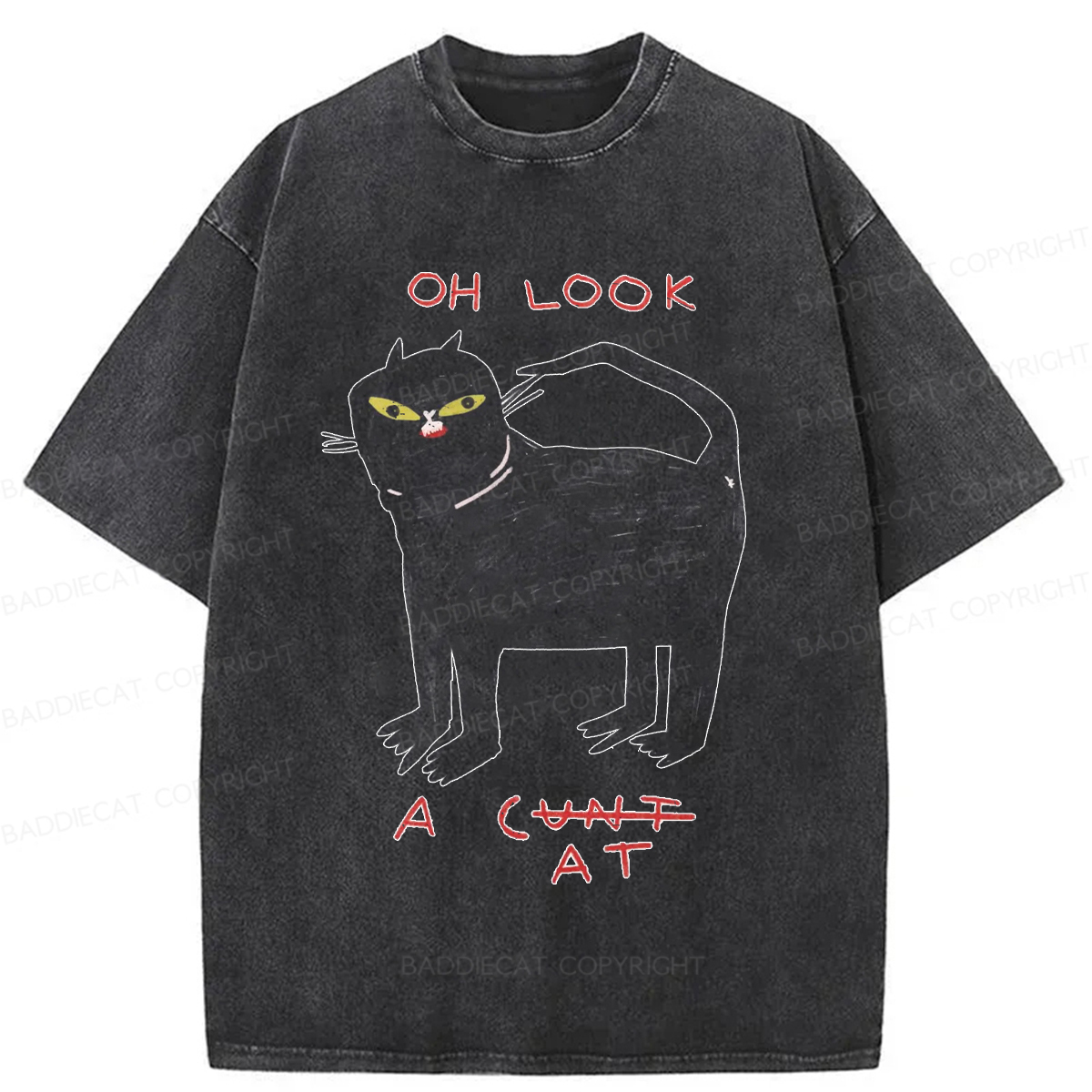 Baddiecat Funny Cat Washed T-shirt