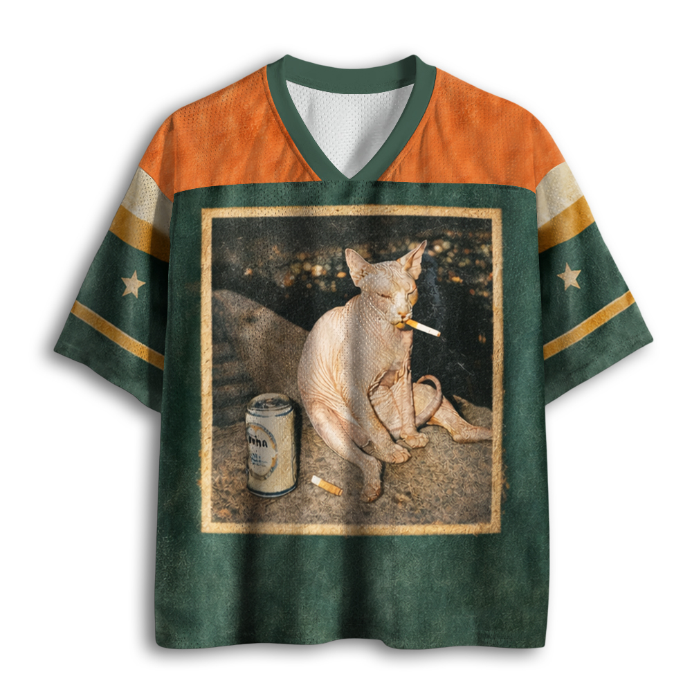 Baddiecat Funny Sphynx Cat Smoking Mesh Jersey