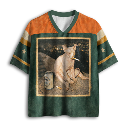 Baddiecat Funny Sphynx Cat Smoking Mesh Jersey