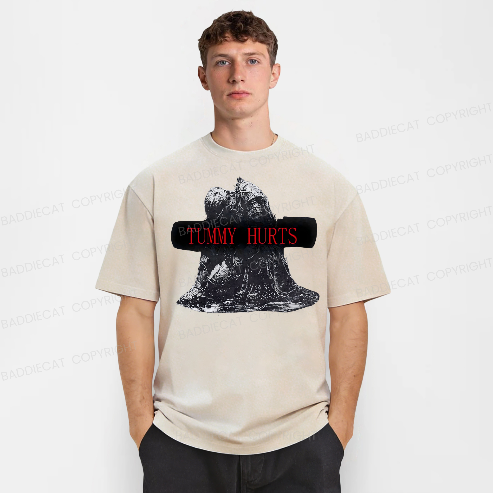 Baddiecat Tummy Hurts Washed T-shirt