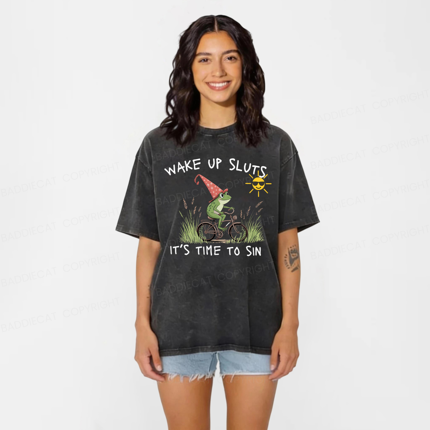 Baddiecat Wake Up Sluts It's Time To Sin Washed T-shirt