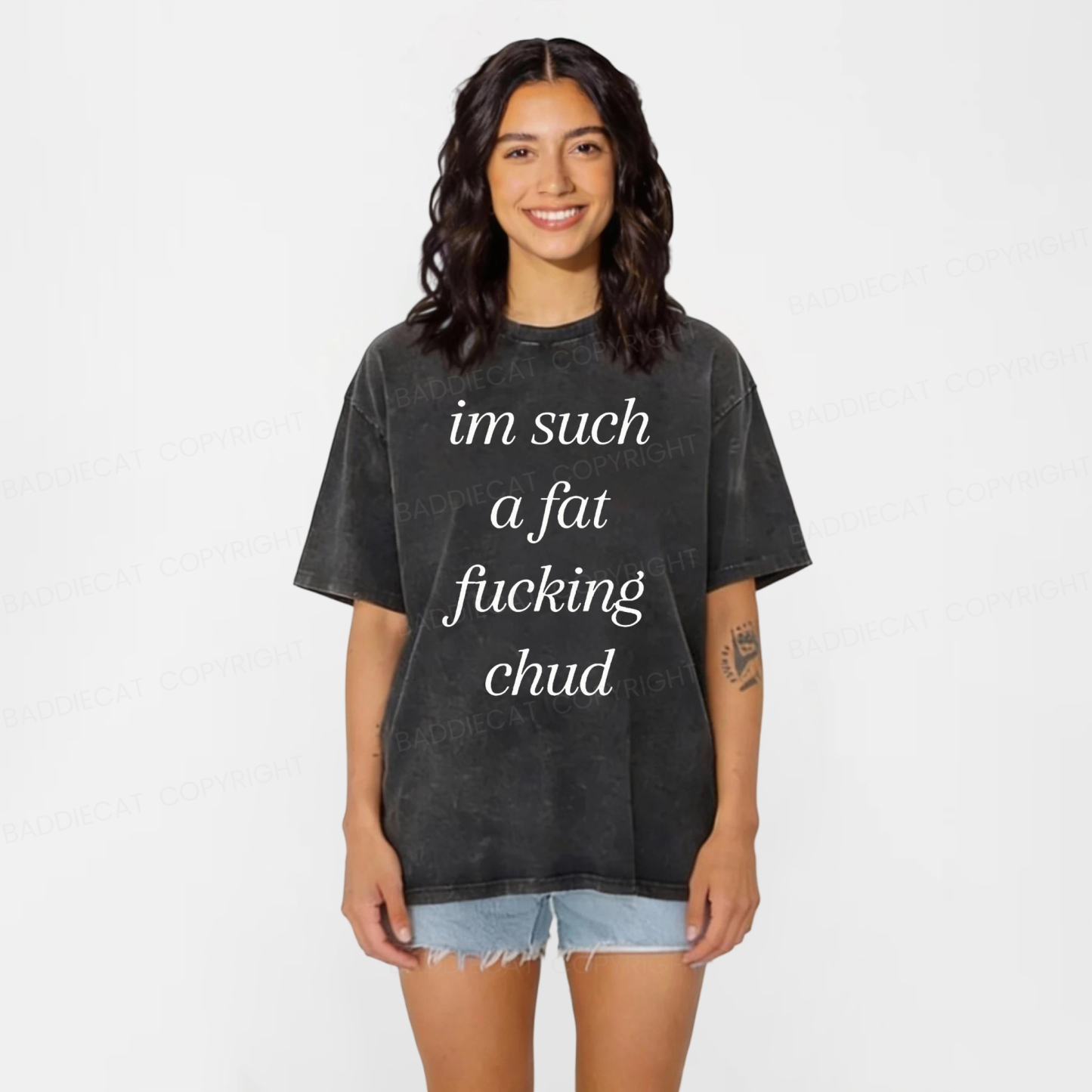 Baddiecat I'm Just A Chud Washed T-shirt