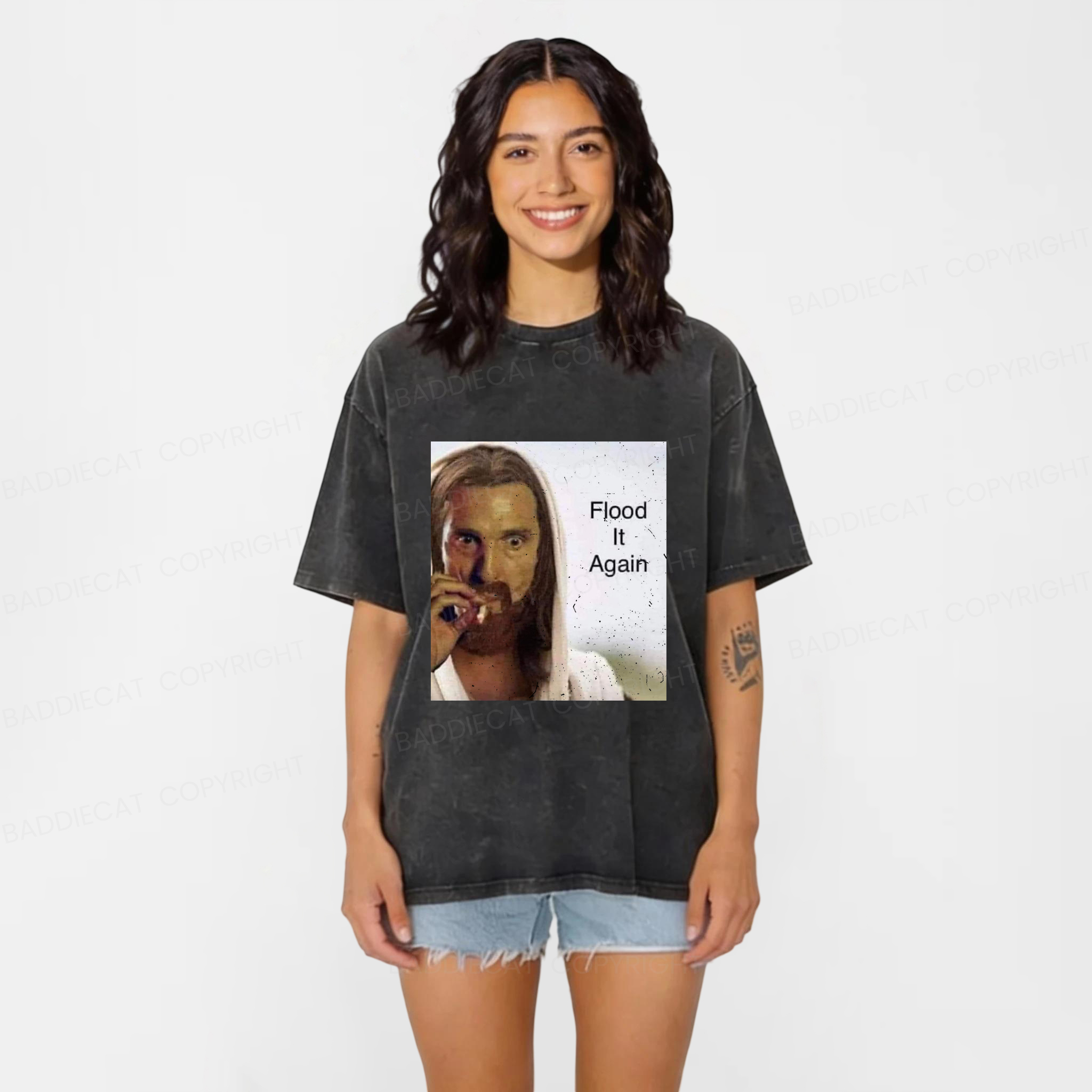 Baddiecat Funny Jesus Meme Washed T-shirt