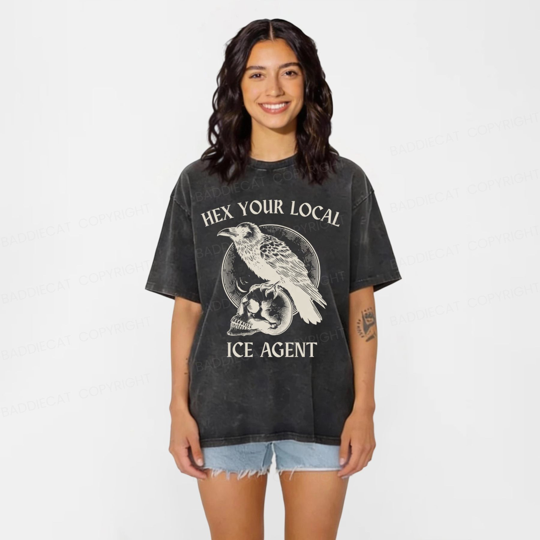 Baddiecat Hex Your Local ICE Agent Washed T-shirt