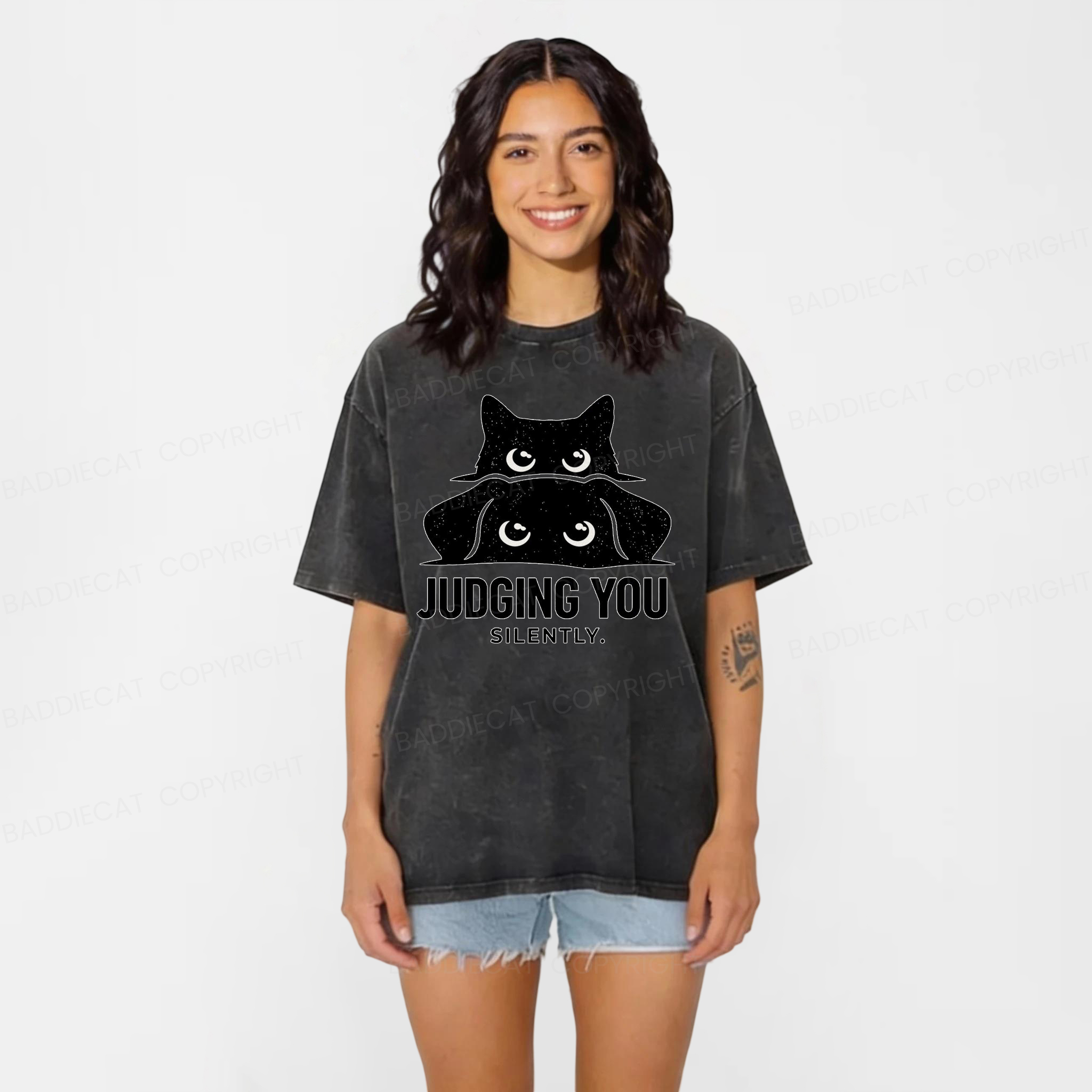 Baddiecat Judging You Silently Washed T-shirt