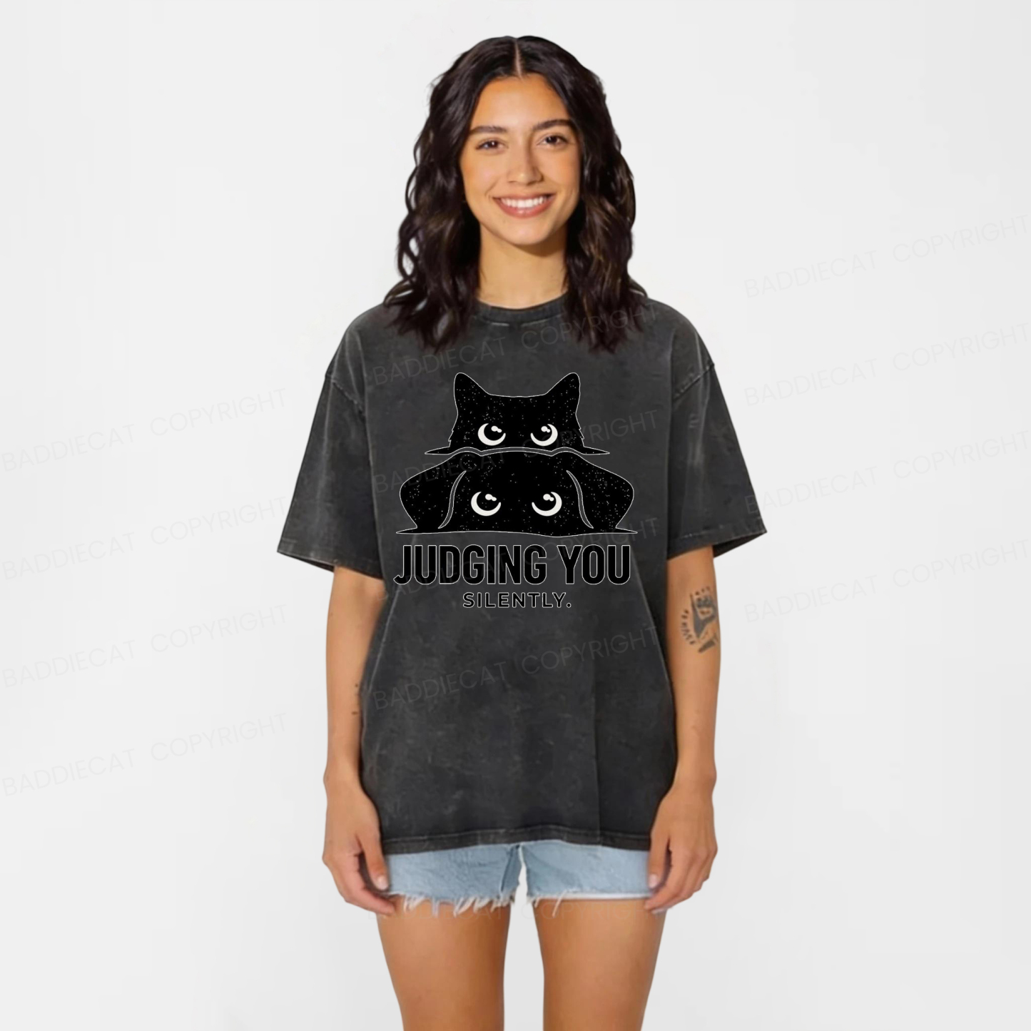 Baddiecat Judging You Silently Washed T-shirt