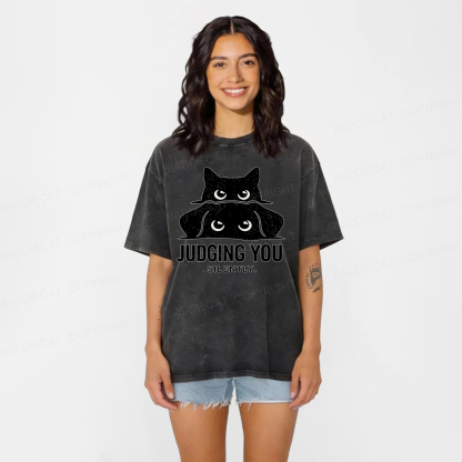 Baddiecat Judging You Silently Washed T-shirt