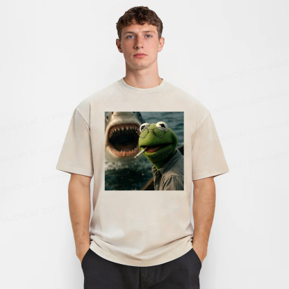 Baddiecat Shark Attack Parody Smoking Frog Washed T-shirt