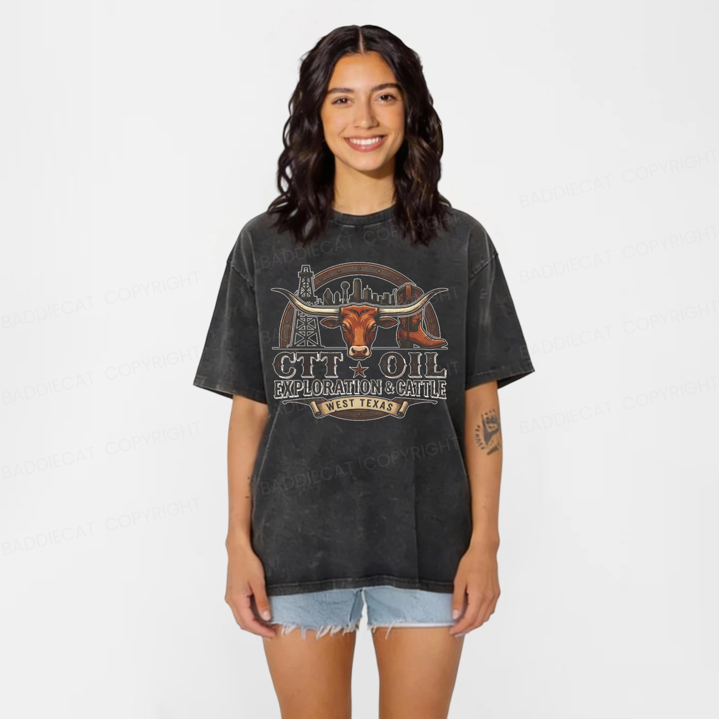 Baddiecat CTT Oil Exploration & Cattle Washed T-shirt