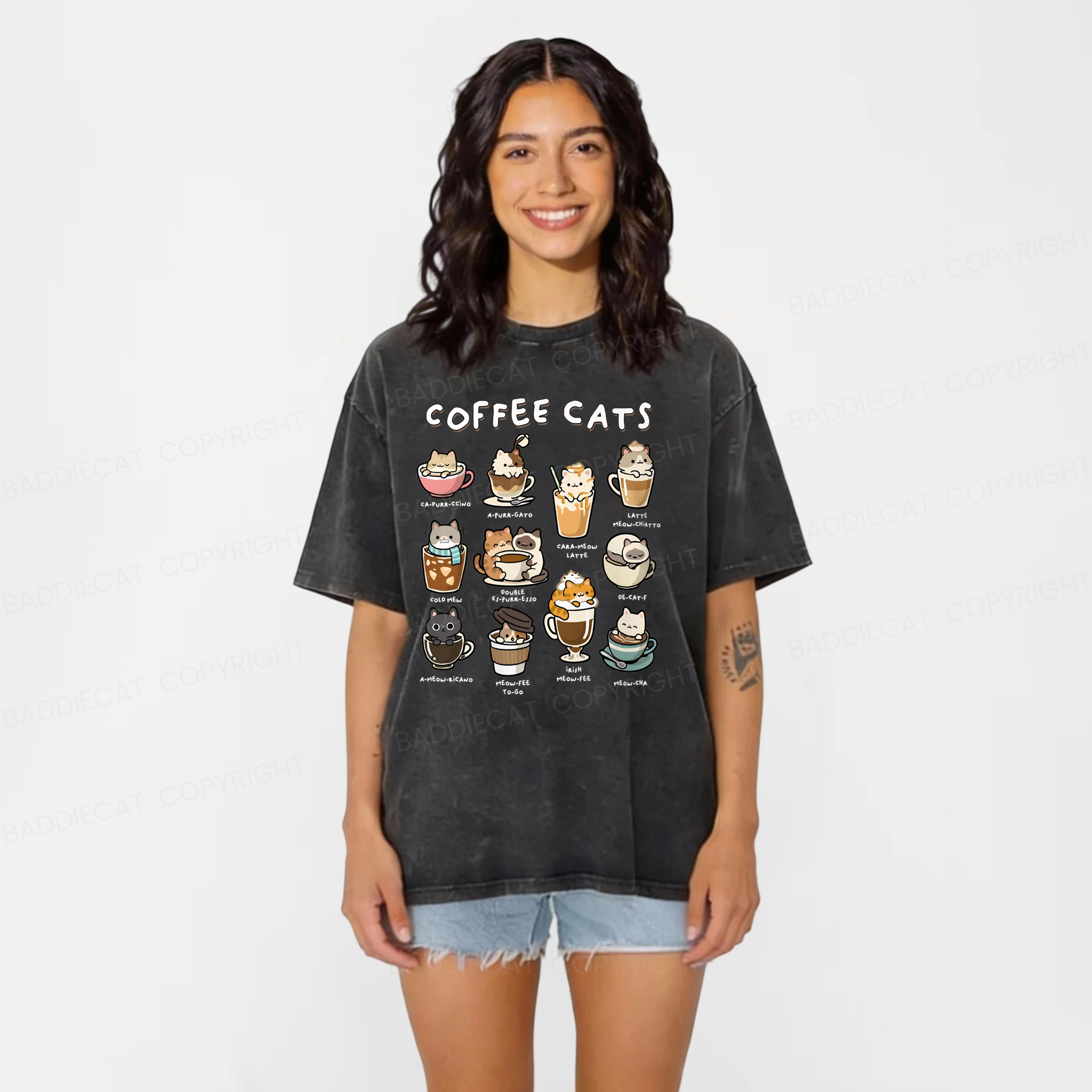 Baddiecat Coffee Cats Washed T-shirt