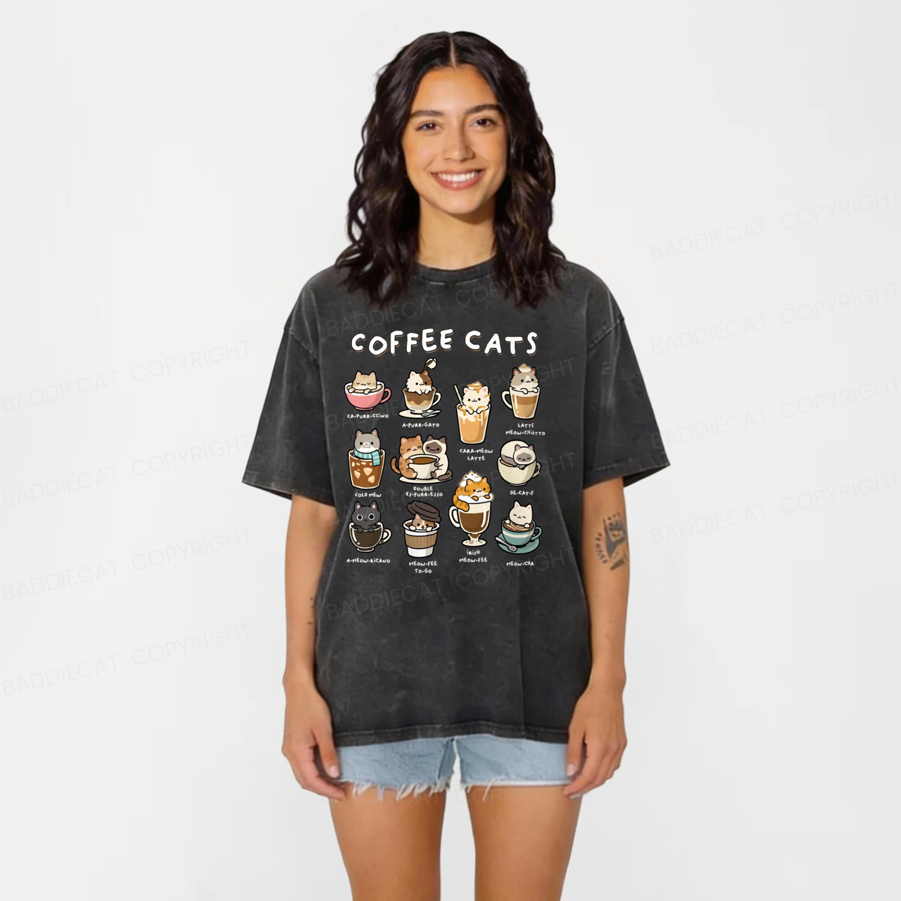 Baddiecat Coffee Cats Washed T-shirt