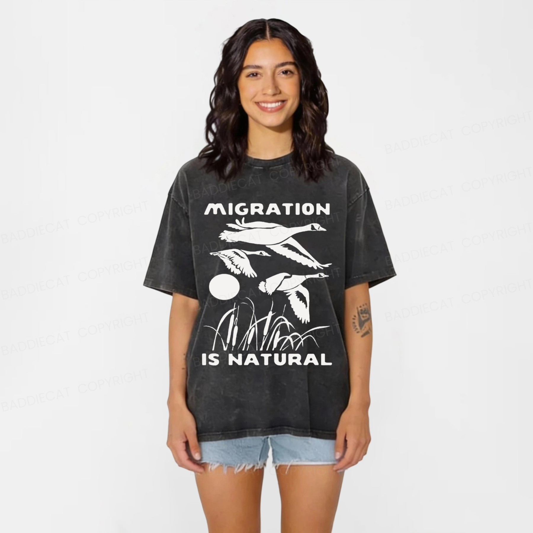 Baddiecat Migration Is Natural Washed T-shirt
