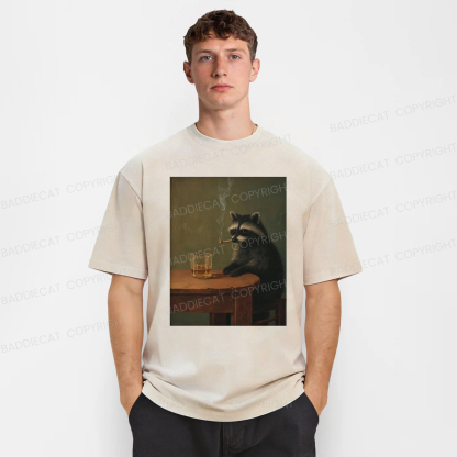 Baddiecat Smoking Raccoon Graphic Washed T-shirt