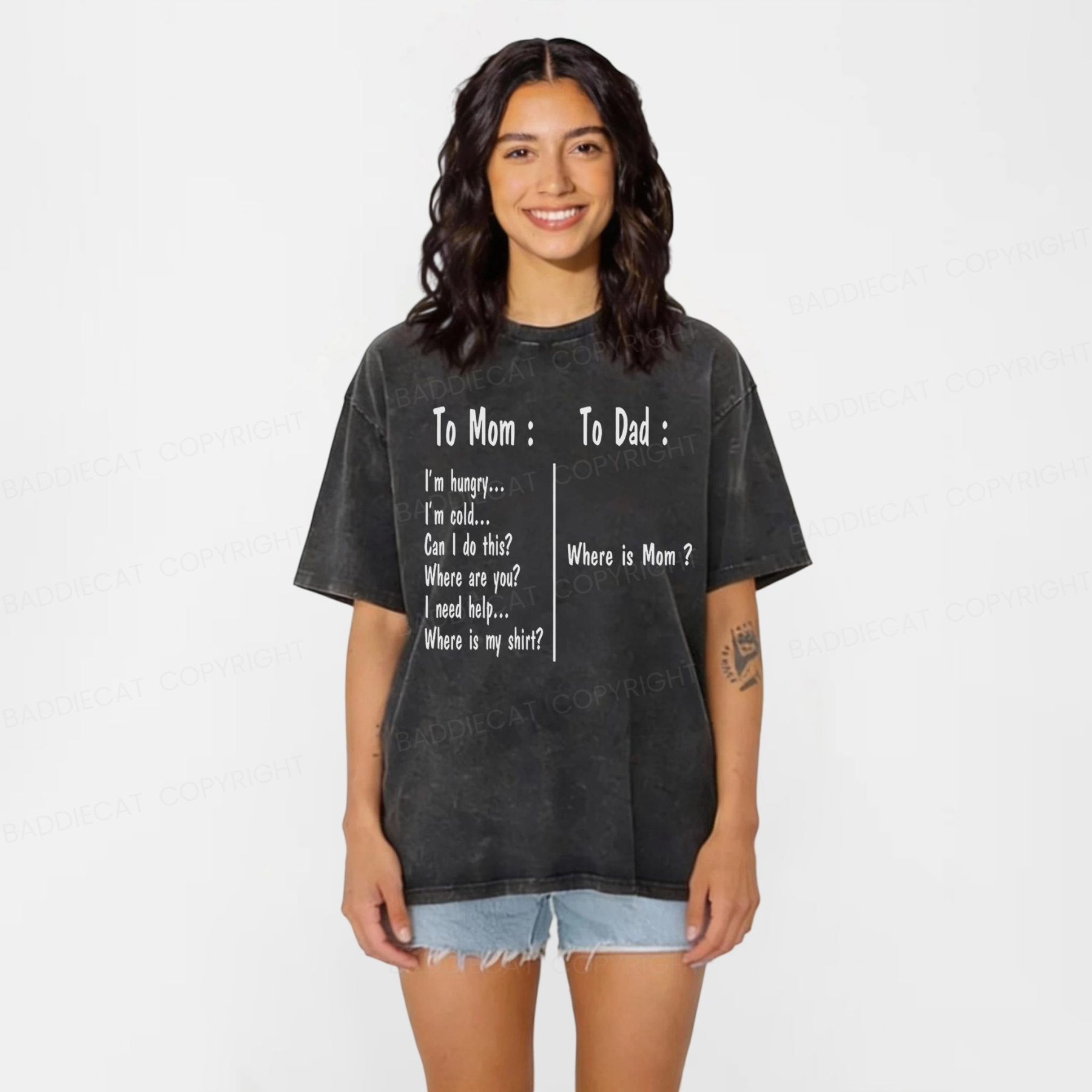 Baddiecat Funny Family Humor Washed T-shirt