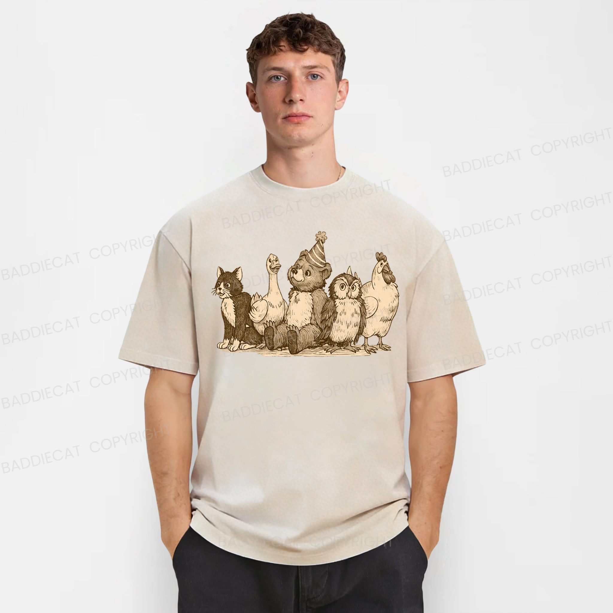 Baddiecat Vintage 90s Cartoon Bear Washed T-shirt