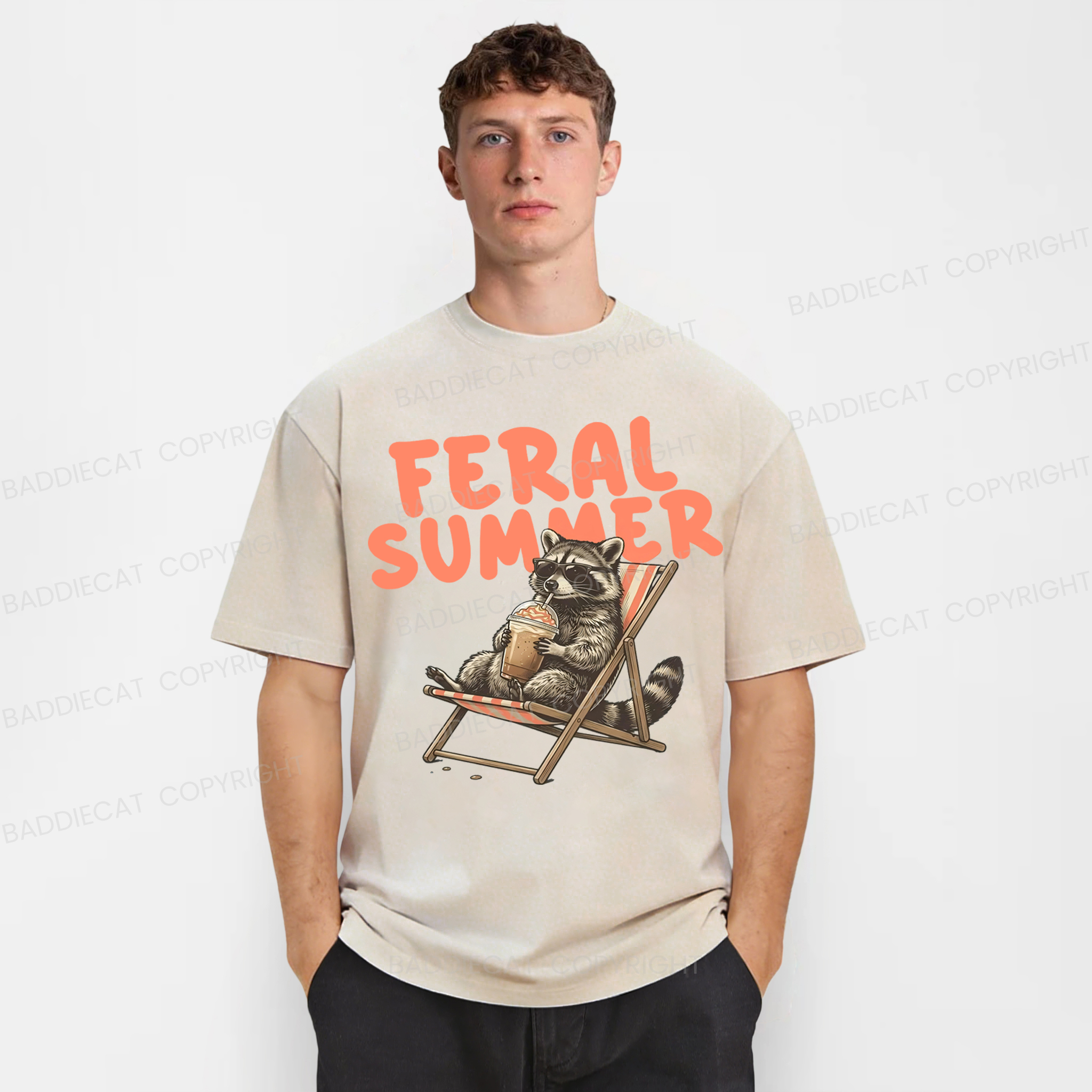 Baddiecat Raccoon Feral Summer Washed T-shirt