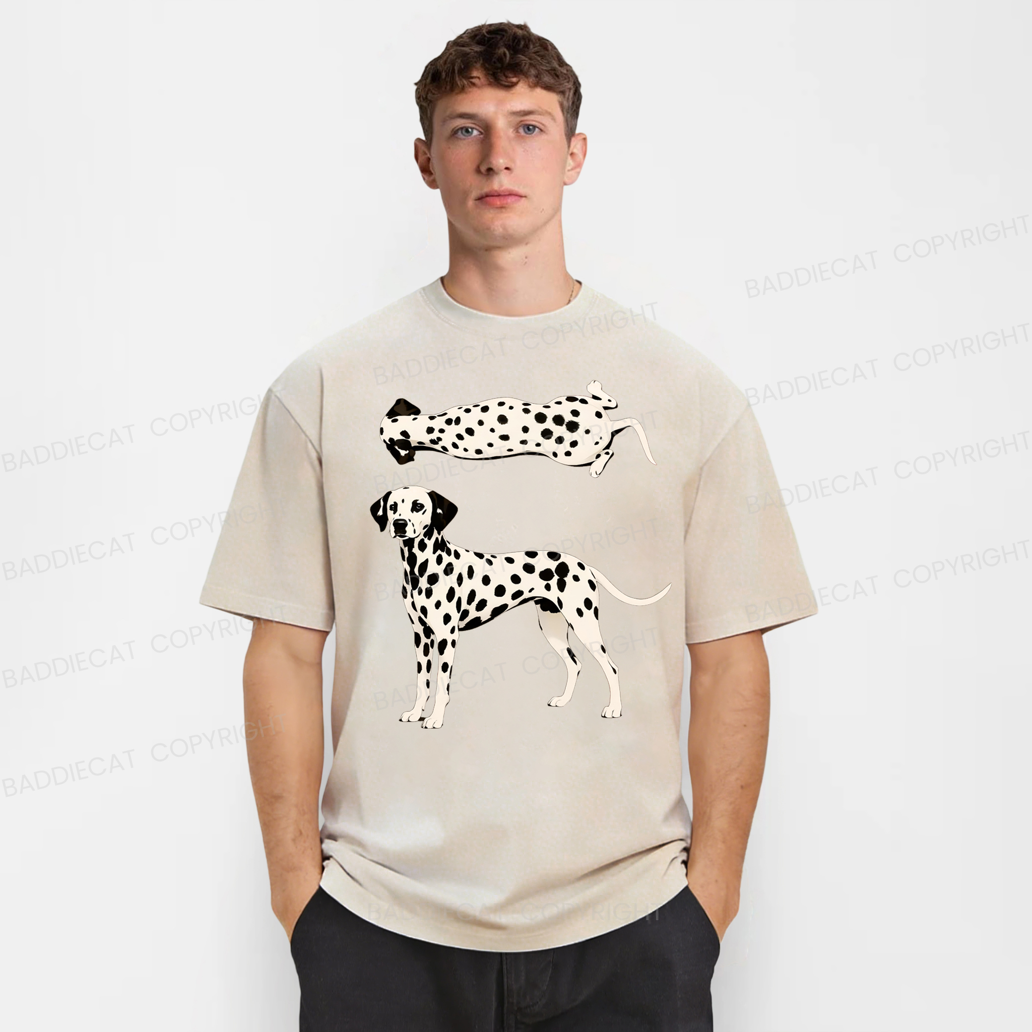 Baddiecat Dalmatian Dogs Washed T-shirt