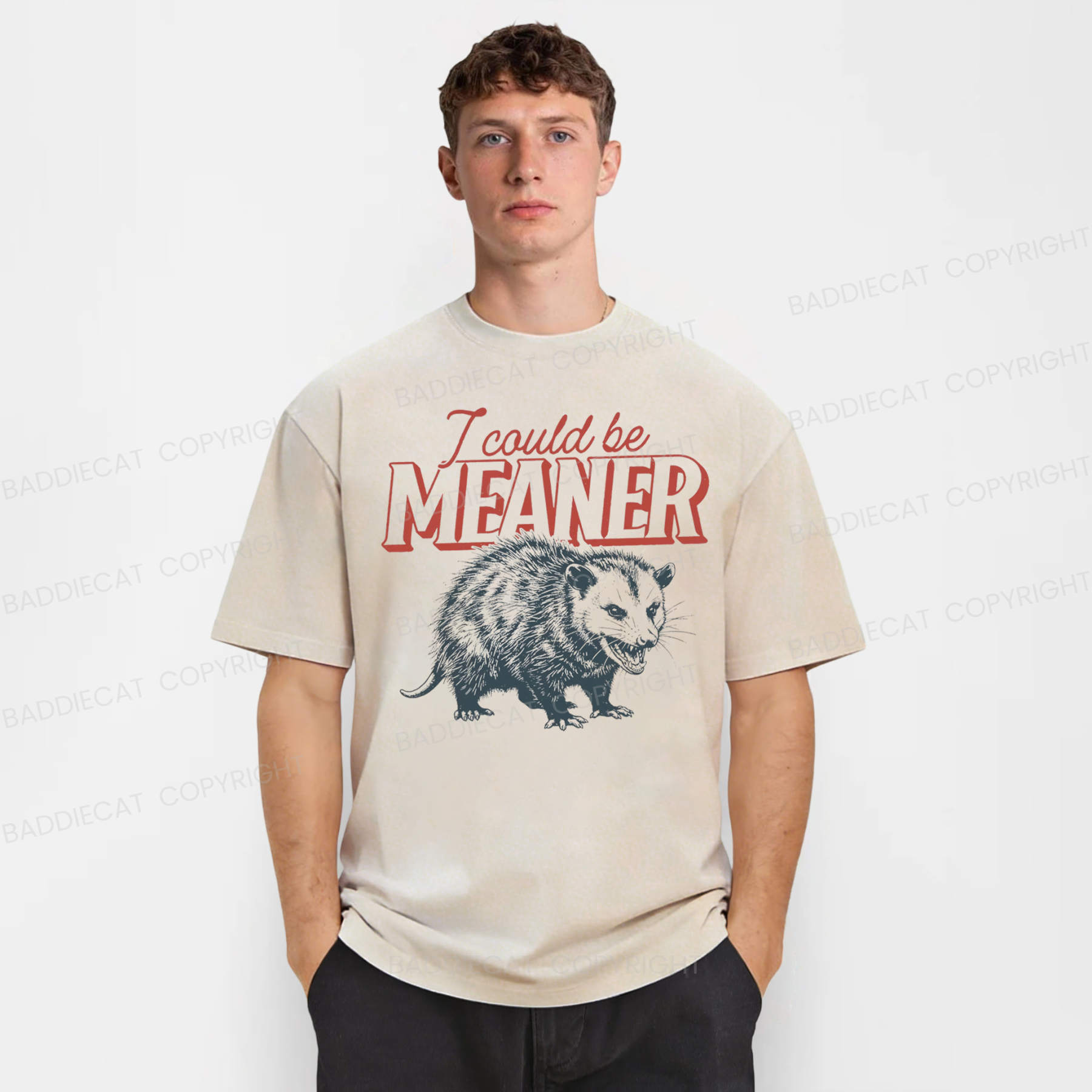 Baddiecat I Could Be Meaner Possum Washed T-shirt