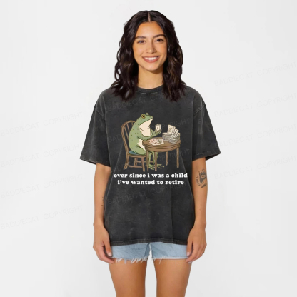 Baddiecat Funny Frog Ever Since I Was A Child Washed T-shirt
