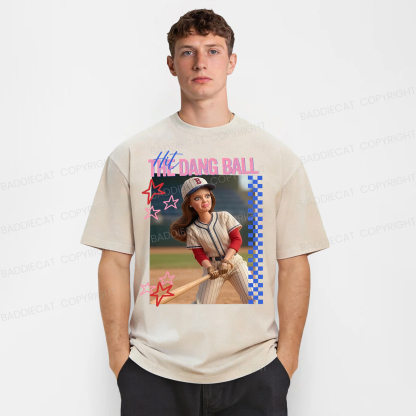 Baddiecat Hit The Dang Ball Baseball Doll Face Meme Washed T-shirt