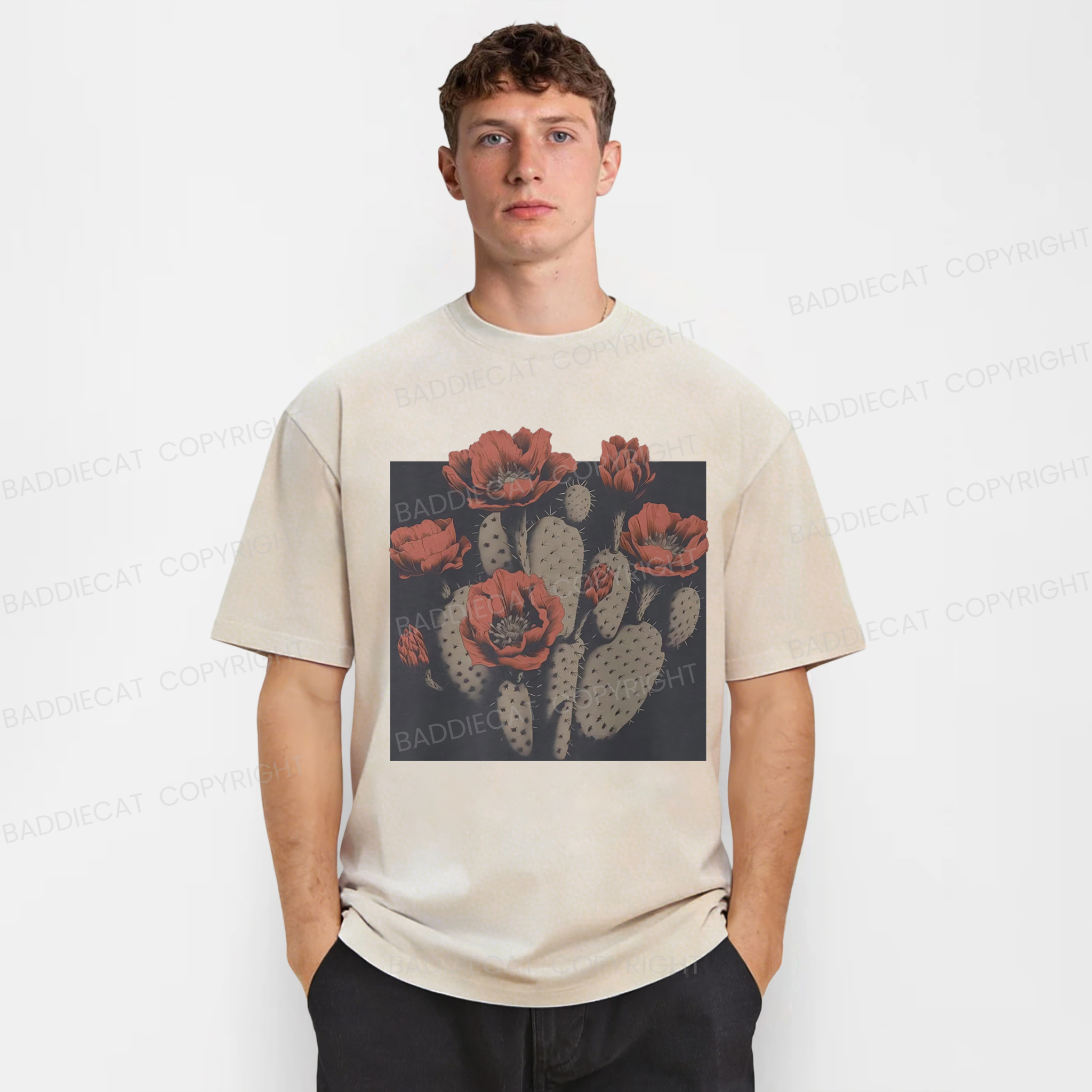 Baddiecat Cactus Flower Washed T-shirt