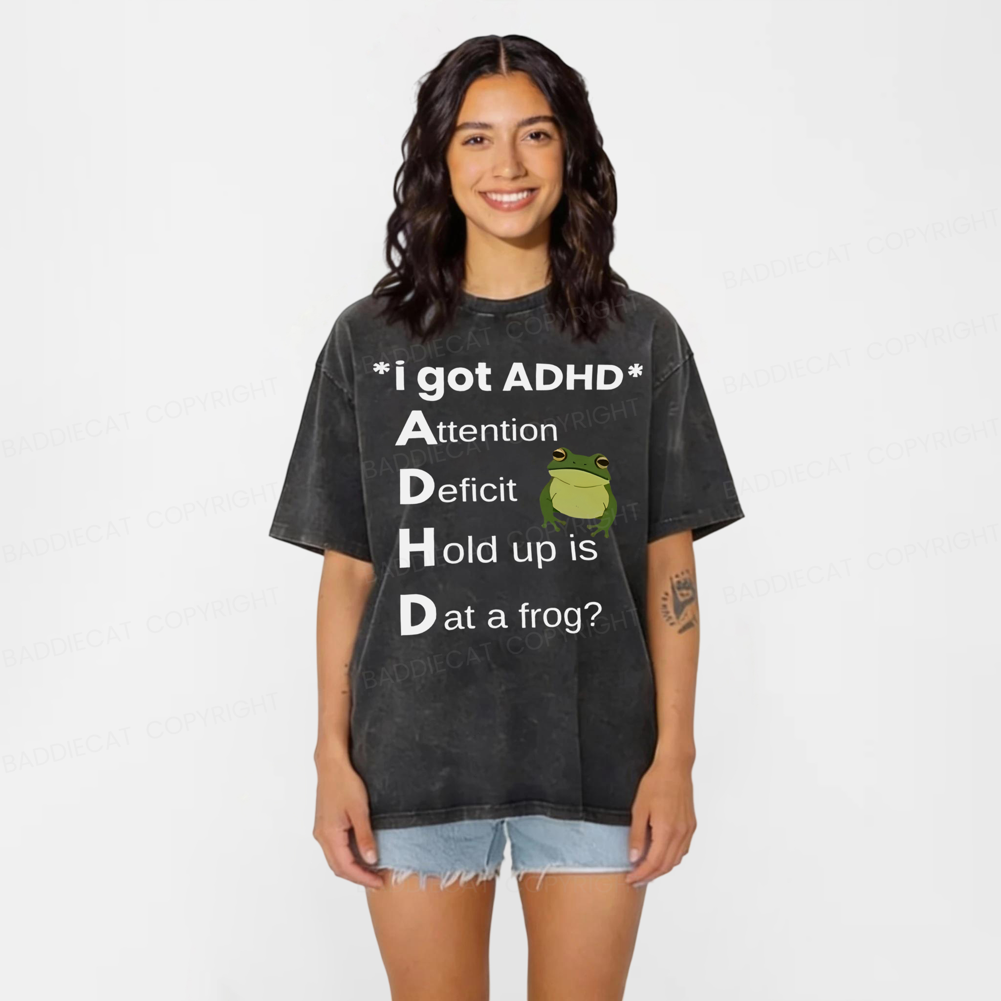 Baddiecat I Got ADHD Meme Washed T-shirt