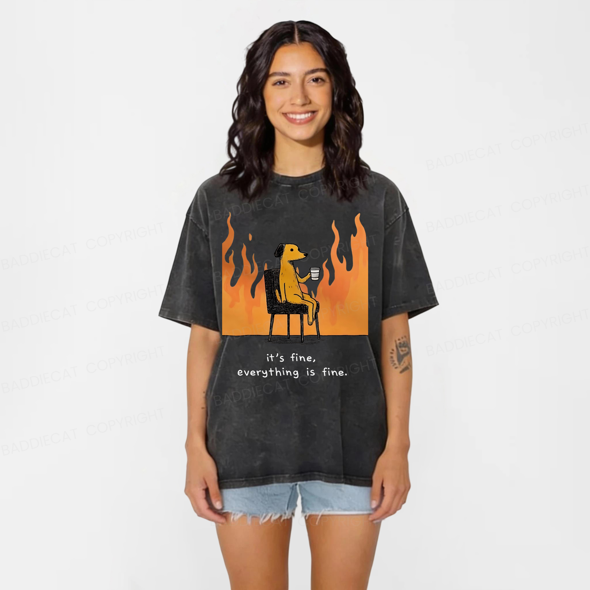 Baddiecat It’s Fine Everything Is Fine Washed T-shirt