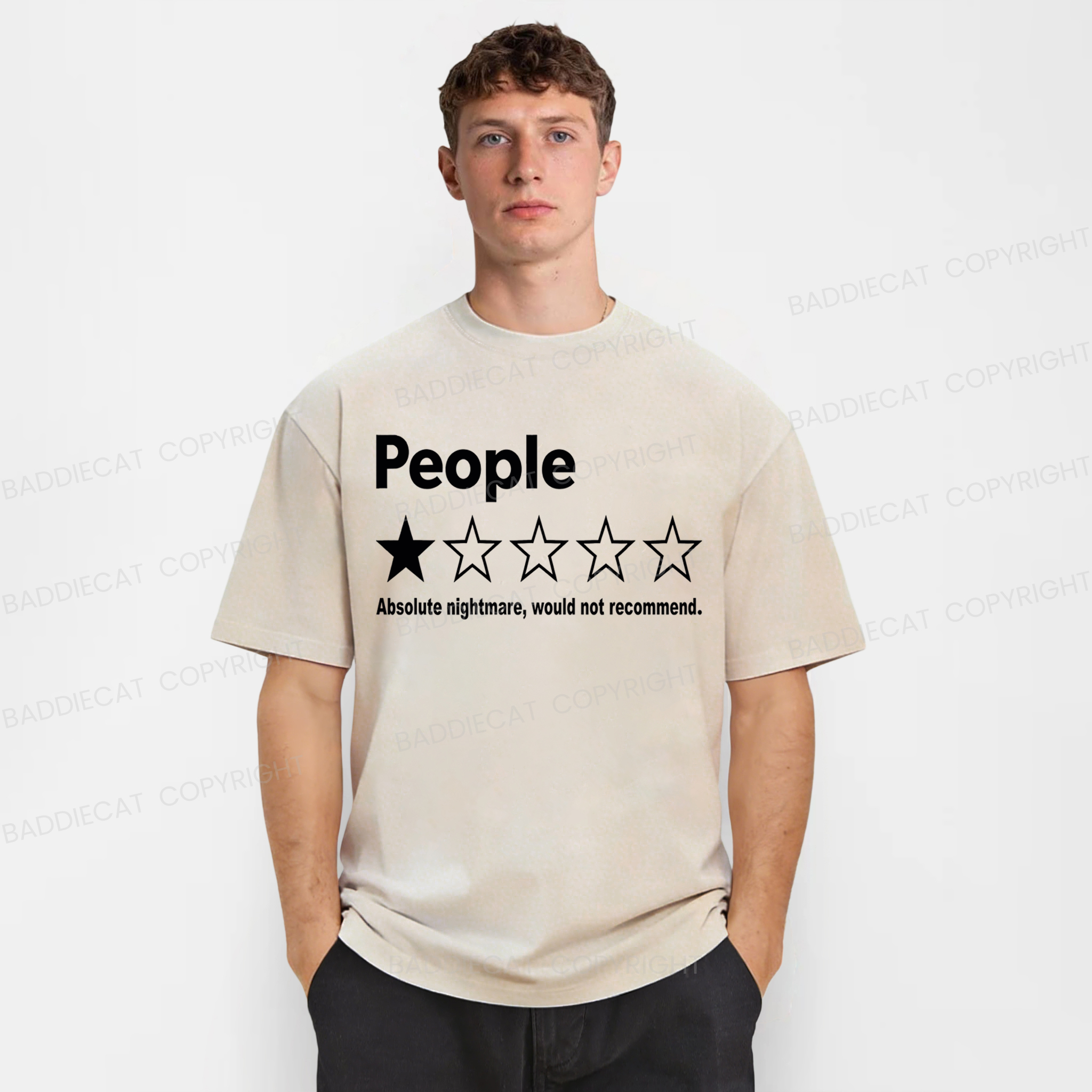 Baddiecat People One Star Review Washed T-shirt
