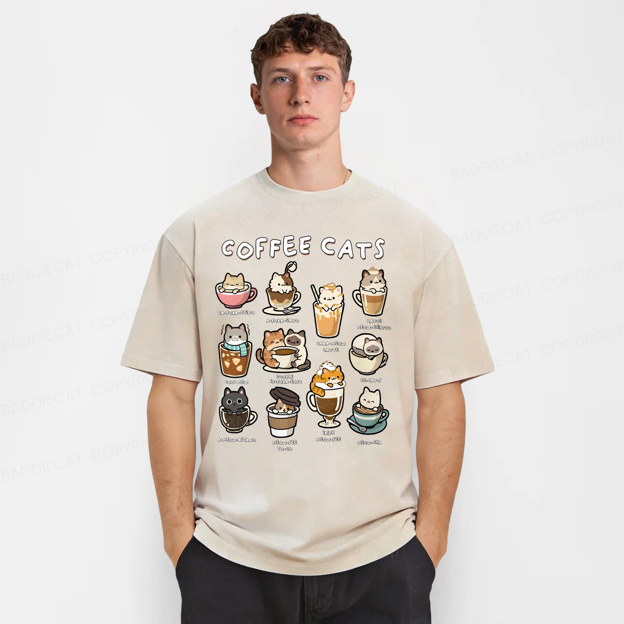 Baddiecat Coffee Cats Washed T-shirt