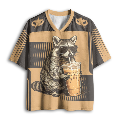 Baddiecat Raccoon With Iced Coffee Mesh Jersey