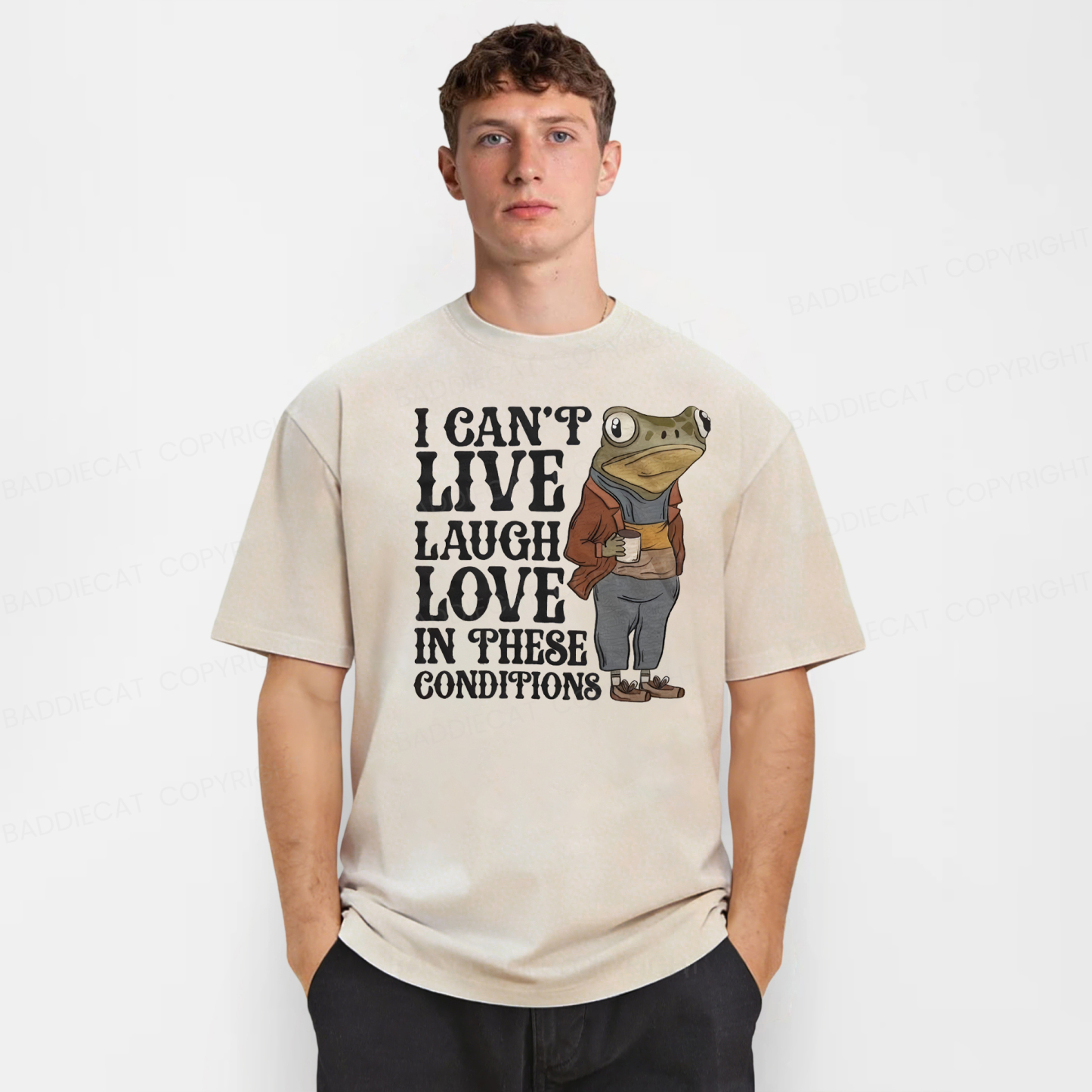 Baddiecat I Can't Live Laugh Love In These Conditions Washed T-shirt
