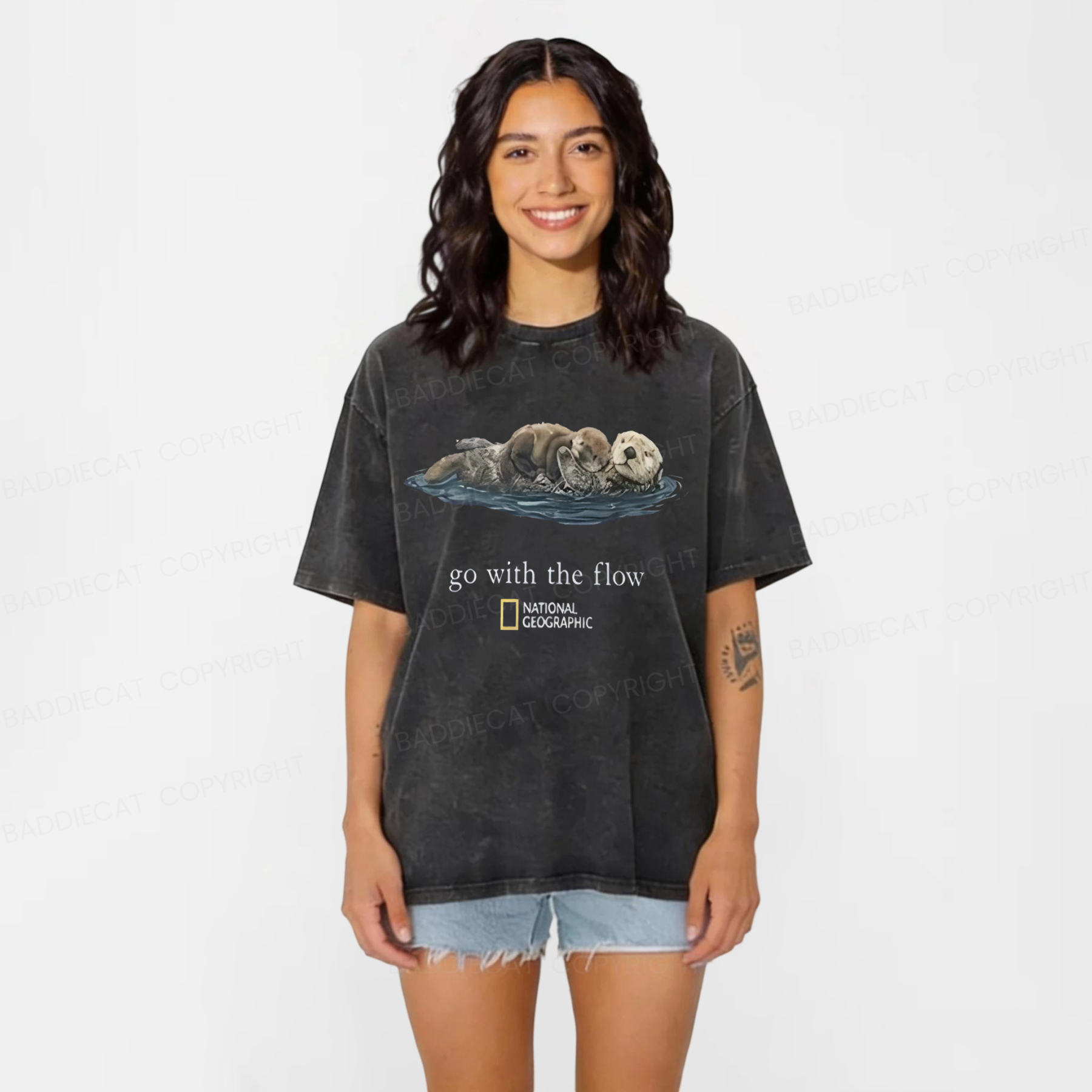 Baddiecat Funny Go With The Flow Washed T-shirt