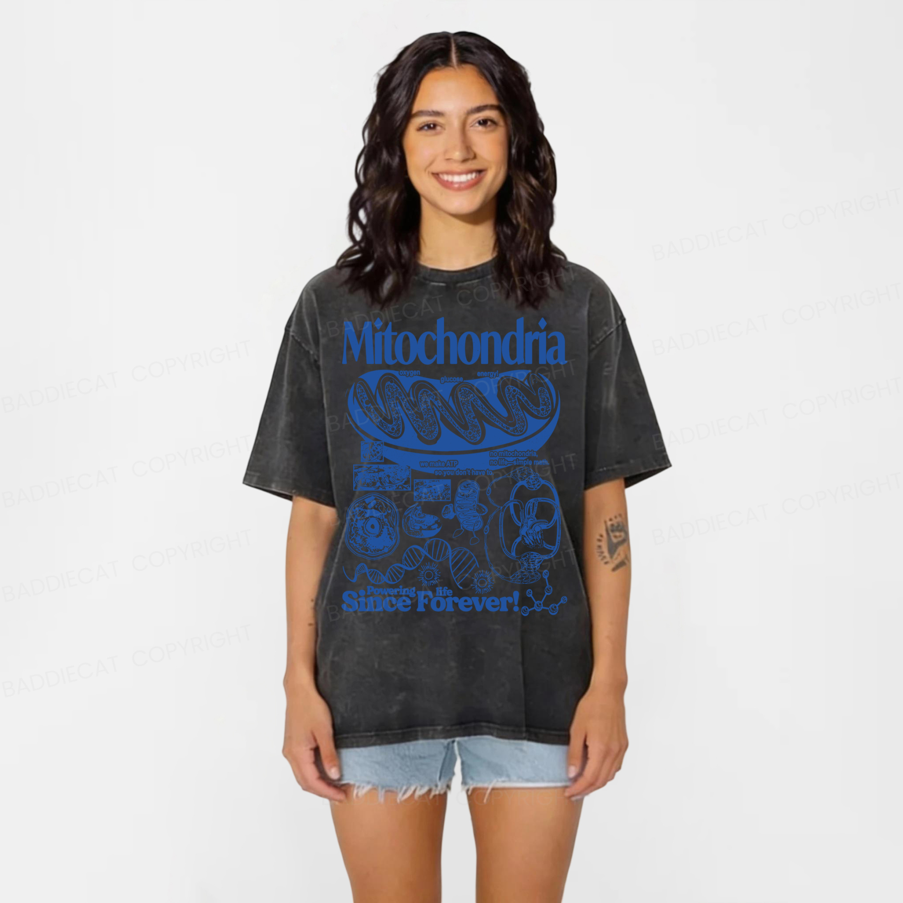 Baddiecat Mitochondria Vintage Science Washed T-shirt