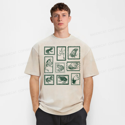 Baddiecat Retro Frogs Stamp Washed T-shirt