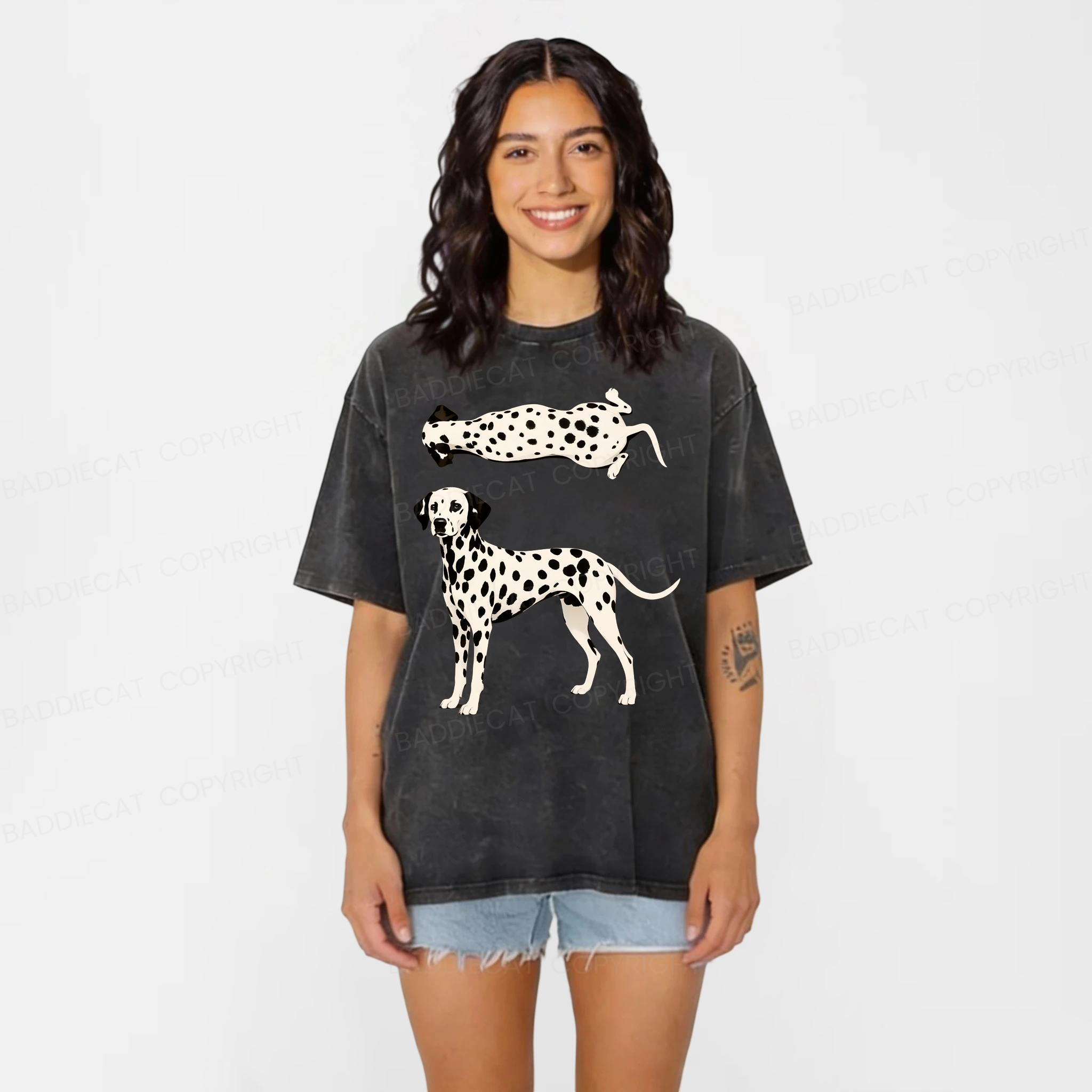 Baddiecat Dalmatian Dogs Washed T-shirt