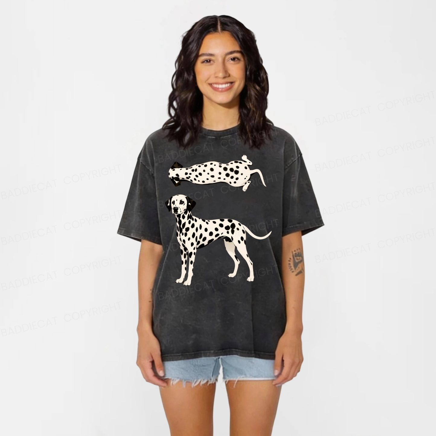 Baddiecat Dalmatian Dogs Washed T-shirt