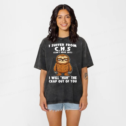 Baddiecat Sloth Hearing Loss Humor Washed T-shirt