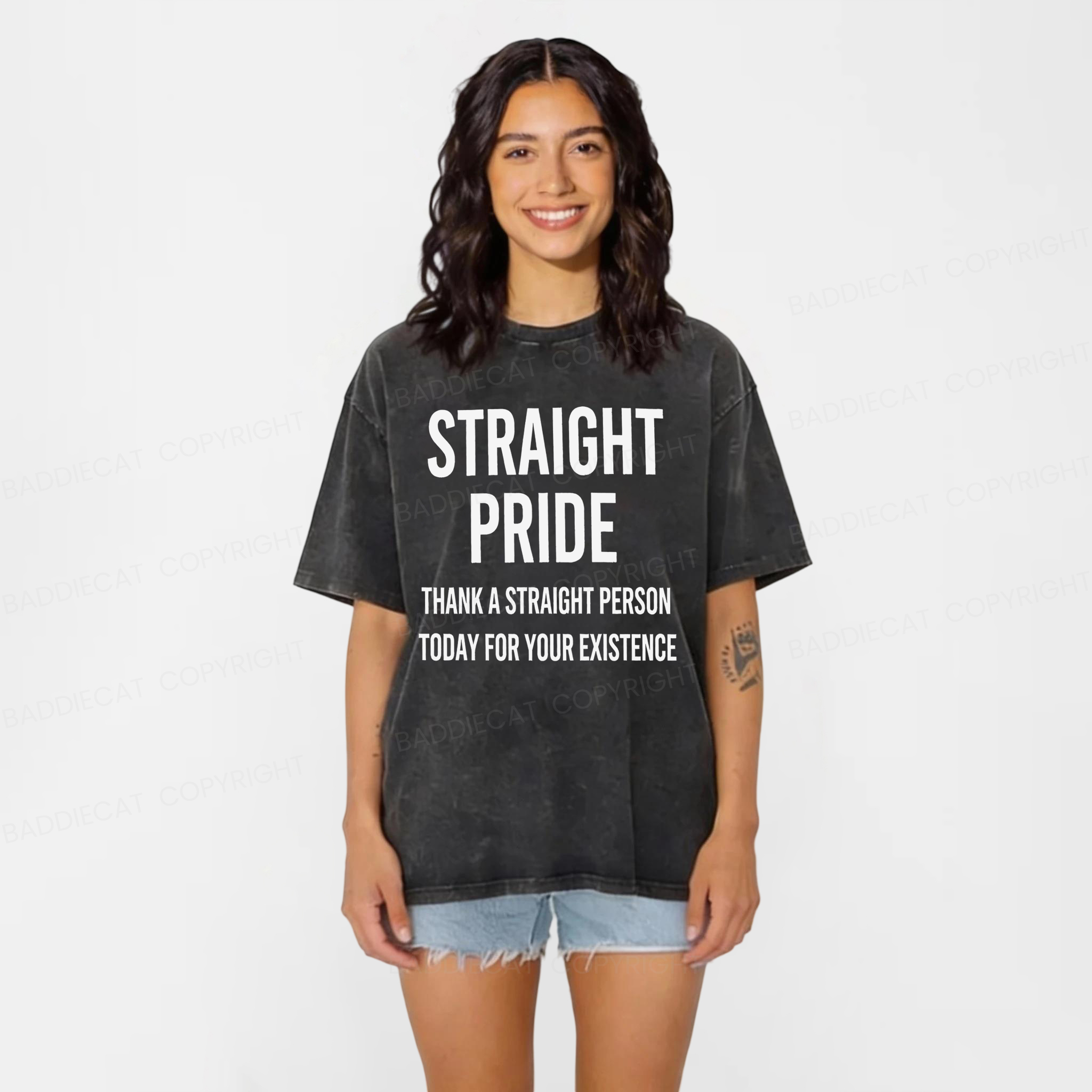 Baddiecat Straight Pride Washed T-shirt