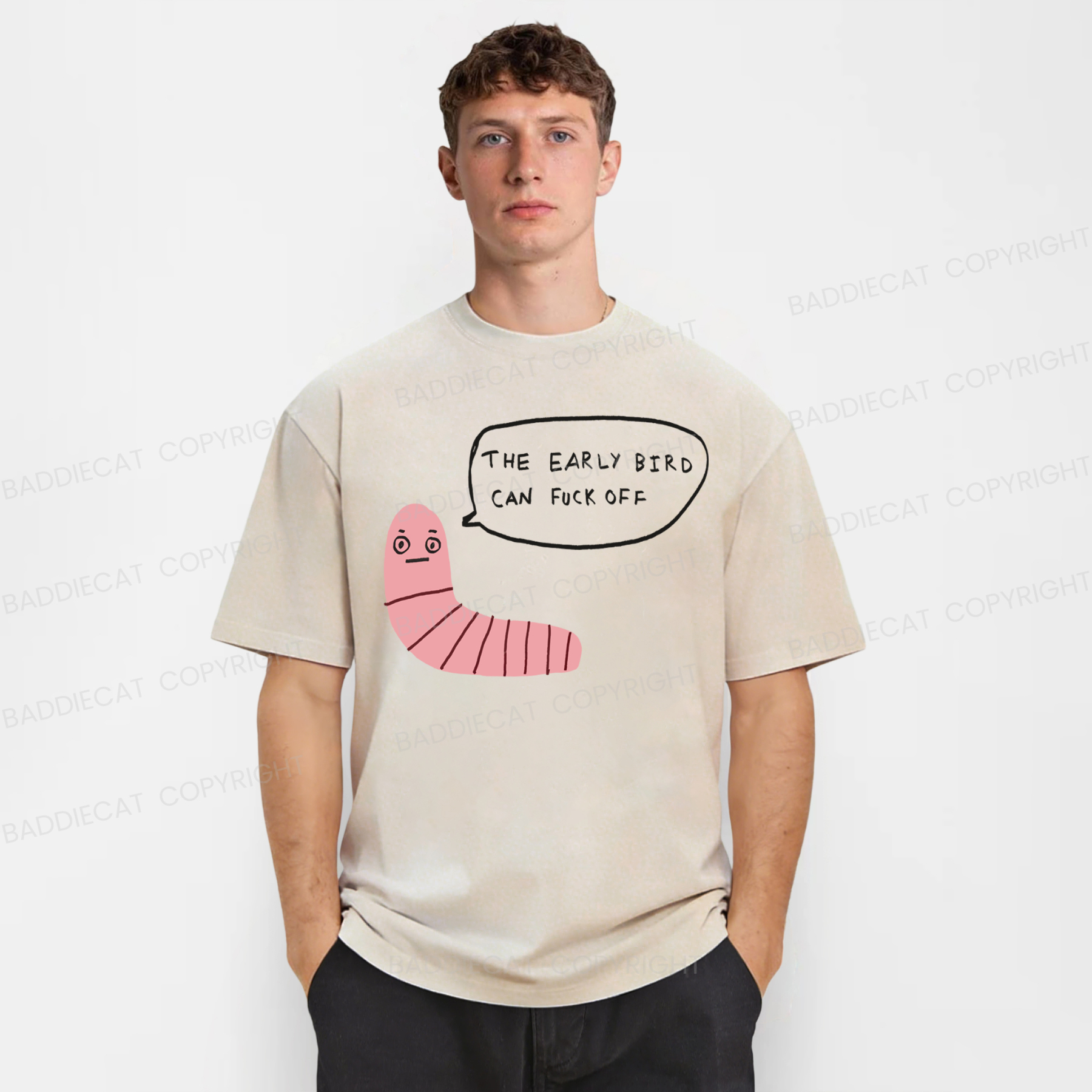 Baddiecat The Early Bird Can Fuck Off Washed T-shirt