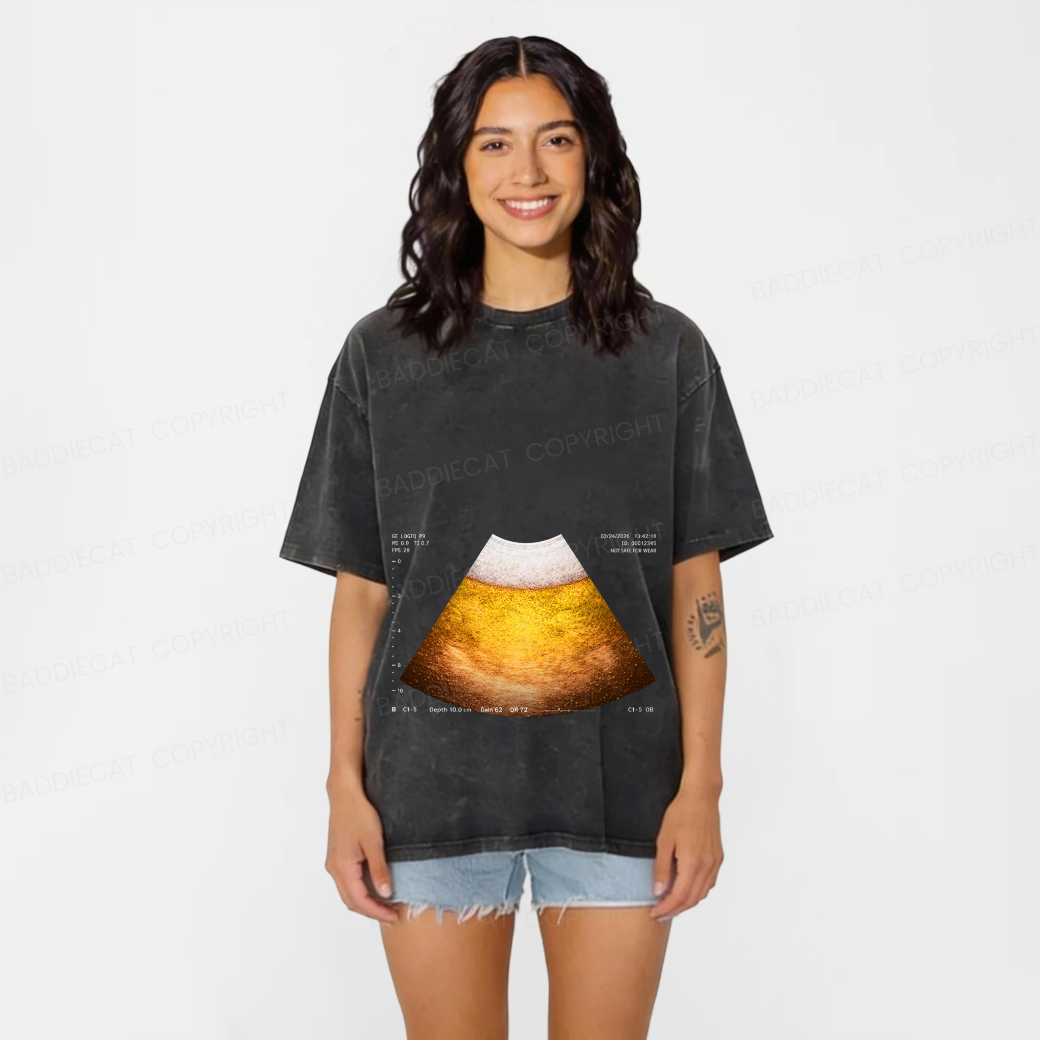 Baddiecat Funny Healthy Beer Washed T-shirt