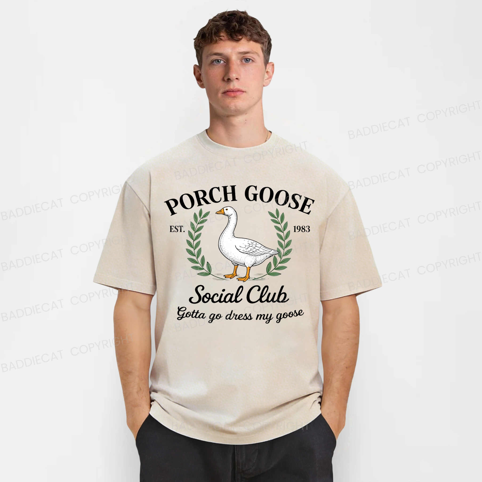 Baddiecat Porch Goose Social Club Washed T-shirt
